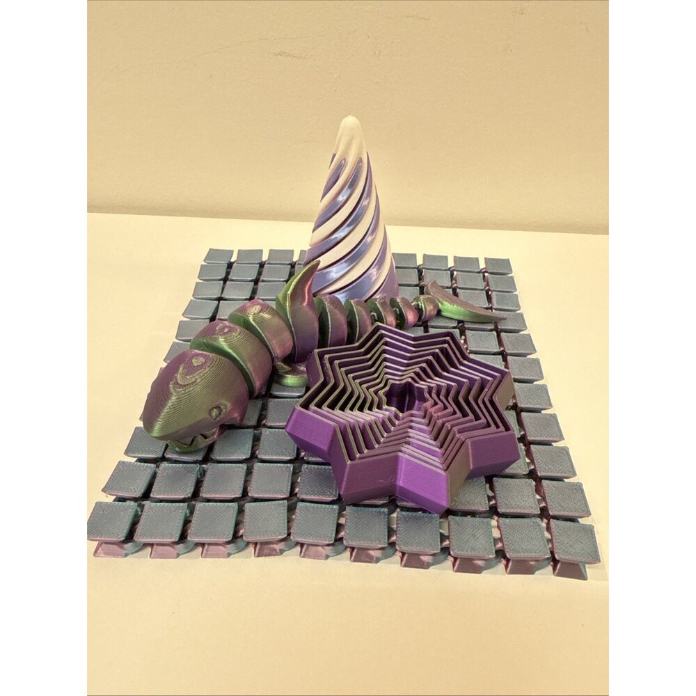 Lot Of 4 3D Printed Fidget Toys Star Cone Shark And Matt Sensory Toy Play